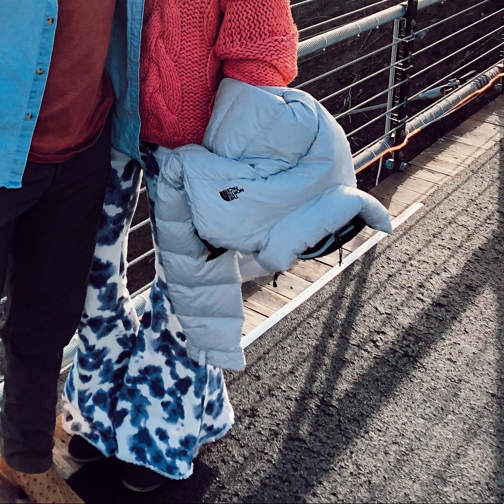 Blue and White denim flares